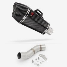 Lextek Carbon Fibre XP13C Exhaust 210mm with Link Pipe Silencer Chrome Polished