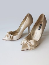 DOLCE & GABBANA Champagne Beige Satin Bow Wedding Occasion Heels Shoes, UK 4