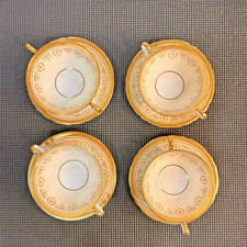 AYNSLEY GOLD DOWERY FINE BONE CHINA SCALLOPED FLAT CREAM SOUP BOWL SAUCER SET