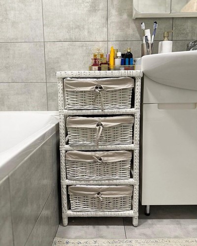 White wicker bathroom storage - wicker,