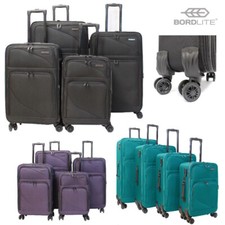 Bordlite Lightweight 4x Double Wheel Suitcase Soft Luggage Travel Cabin Black