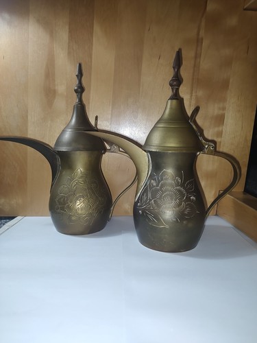 Pair vintage engraved brass - pair, of