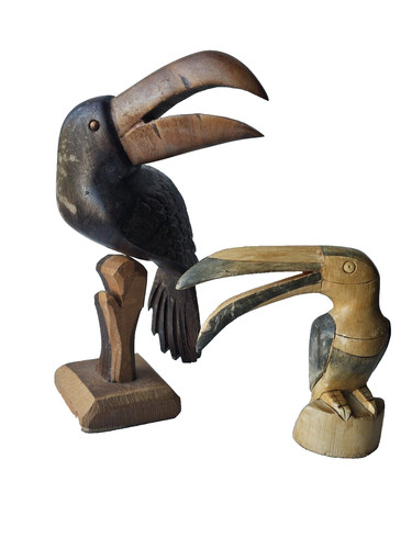 Hand carved toucan birds - 2x,
