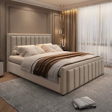 Lined Ottoman Storage Bed Plush Velvet Upholstered Bed Frame with Headboard