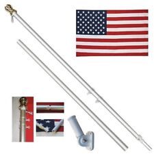 American Flag Pole Kit Wall Mount 6 Ft Spinning 3'x5' US Flag Gold Ball Aluminum