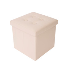 Mobili Rebecca Pouffe Box Ottoman Footstool Beige Cube Faux Leather 30x30x30