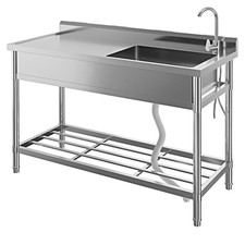 Stainless Steel Utility Sink 47"x20"x37" Freestanding Single Bowl Sink w/ Faucet