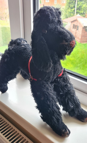 Vintage black soft toy poodle - black,