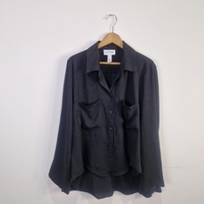 JOSEPH RIBKOFF Black Long Sleeve Dip Hem Blouse Shirt UK 18 Casual Party Pockets