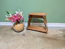 Vintage Handcrafted Wooden Pine Footstool Boot Bench With 1966 British Penny.