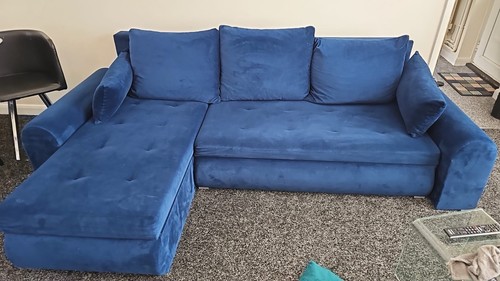 Blue velvet corner sofa with - blue,