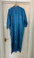 Vintage Pure Silk 100% Dressing Gown Turquoise Blue Embroidered Dragon Size12-16