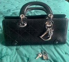 Christian Dior East West Lady D-Joy Bag Handheld Lambskin Leather Black