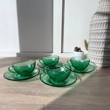 ARCOROC France green vintage green cup and saucer set of 4 good condition.