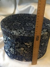 Hat store box, covered in deep blue and white luxurious fabric. for decor or use