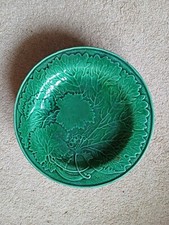 ANTIQUE VICTORIAN MAJOLICA CABBAGE LEAF PLATE