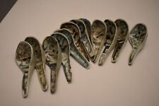 Antique Chinese Blue & White Porcelain Soup Spoons Set of 12 Hand-Painted Qing