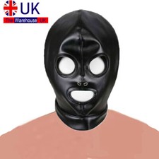 PU Leather Hood Mask Head Harness Open Mouth Eye Breathable Gimp Cosplay Costume