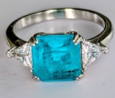 Paraiba Tourmaline, 2 Natural Zircons Douplet Silver Ring, Size 19 mm