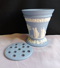 Wedgwood Blue Jasperware Vase + Flower Frog Flower Arranging Trumpet Shape