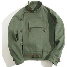 Men's Vintage Swedish Motocycle Jacket Cotton Army Military Workwear Green Coat