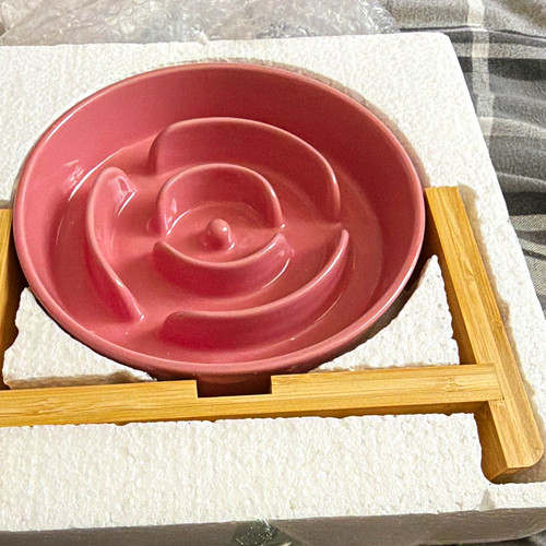 Pink ceramic slow feeder - slow,