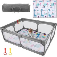 INXIA Baby Playpen with Mat 190×150cm, Large Playpen for Babies and Toddlers,Cli