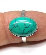 Handmade 925 Sterling Silver 15 x 11 mm Oval Turquoise Stone Ring Size G to W