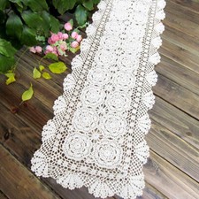 Vintage Hand Crochet Table Runner Dresser Scarf Rectangle Lace Doily Wedding