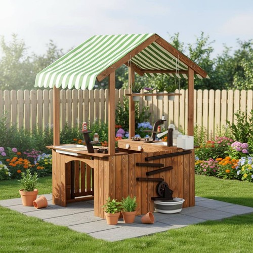 Wooden outdoor playhouse - wooden,
