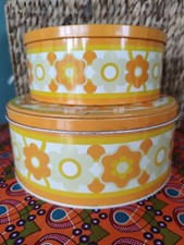 Retro Lollipop Design Ian Logan Vintage Cream Orange Flowers Cake Tins England 