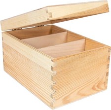 Wooden Storage Box for CD & DVD | 16 x 24 x 14 cm | 3 Compartments | Unpainted