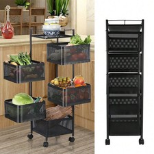 6 Tier Kitchen Rotating Storage Trolley Cart Utility Vegetable Mobile Shelf Rack