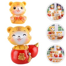  2 Pcs Office Decorative Ornament Tiger Ornaments Small Resin Statue