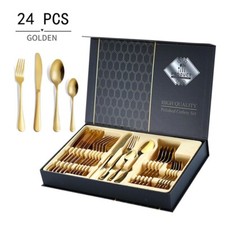24 PCS CUTLERY SET GOLD STAINLESS STEEL DINNER TABLEWARE UTENSILS BOXED NEW