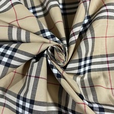 Beige 100% Cotton Tartan Material Designer Inspired Check Plaid Dress Fabric 58"