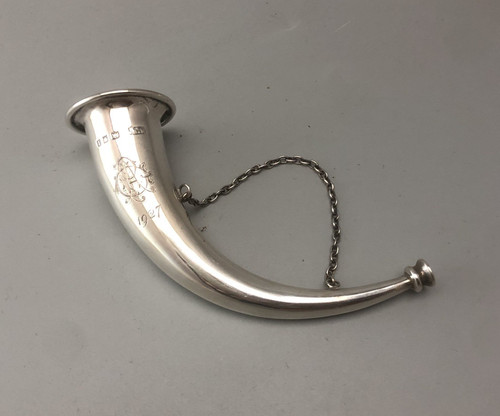 Antique silver bugle horn posy - horn,
