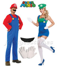 2PCs Couple Womens Super Mario Luigi and Mens Mario Plumber Fancy Dress Costumes