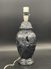 Vintage  Unusual Rare Ceramic Table Lamp Black/Blue Lava Petrol Iridescent 35cm