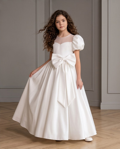 Girls white satin communion - satin,