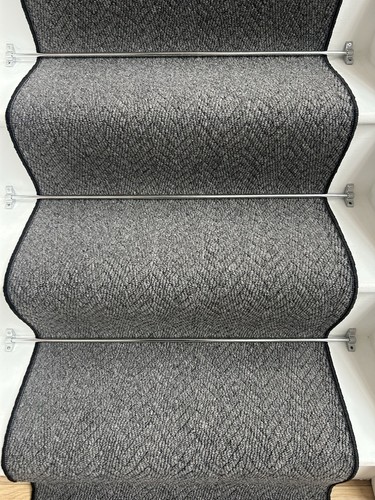 Black herringbone stair runner - black,