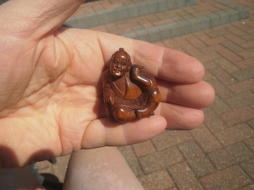 Hand carved wood netsuke man - carved,