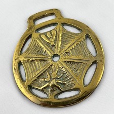 Brass Horse Medallion Vintage English Spider Web Fly Insect Parade Show Harness