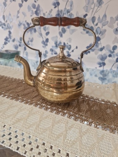 Brass kettle with wooden - brass,