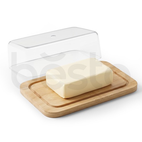 Plastic butter dish with - butter, lid