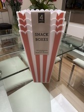 🍿 Pink & White Plastic Popcorn Snack Boxes – Set of 4 | Movie Night Party