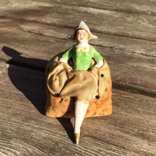 Old Vintage Antique Porcelain Pin Cushion Half Doll With Legs - Dutch Girl