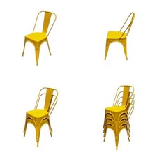 Yellow Metal Dining Chairs, Yellow Tolix Chairs, Yellow Stacking Cafe Chair