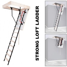 Metal Wood Folding Loft Ladder Hatch 55cm x 110cm (H-280cm) Timber Attic Stairs