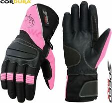 LADIES PINK & BLACK WOMENS MOTORBIKE MOTORCYCLE MOTOCROSS TEXTILE LEATHER GLOVES